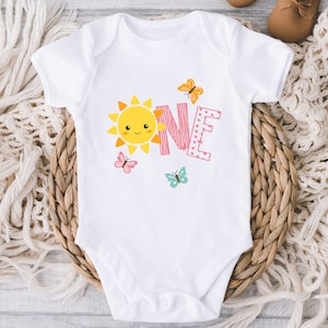 First Birthday Sunshine Baby ONESIES® Brand Bodysuit - Girl Sunshine Butterflies 1st Birthday Bodysuit - One Year Birthday - 1 year old girl