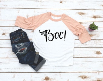 Halloween Shirt for Kids - Toddler Halloween Raglan 3/4 sleeve - Boo Halloween Tee - Cute Halloween Top