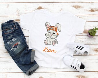 Easter Shirt Boy Kids Tee - Boys Personalized Name Easter Bunny Shirt - Happy Easter Boy - Grandson - Easter Gift for Boy - Toddler Bunny