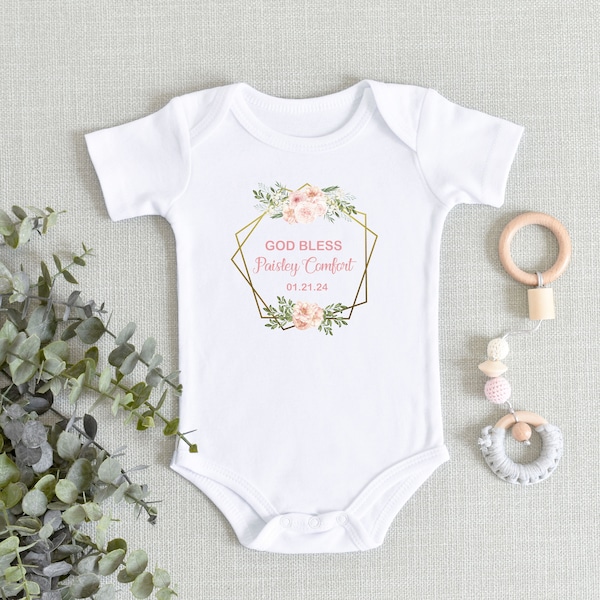 God Bless Personalized Name Girl Baby Onesies® Bodysuit - Baptism Gift Baby - Religious Keepsake Onesie® - Christening Outfit - Dedication