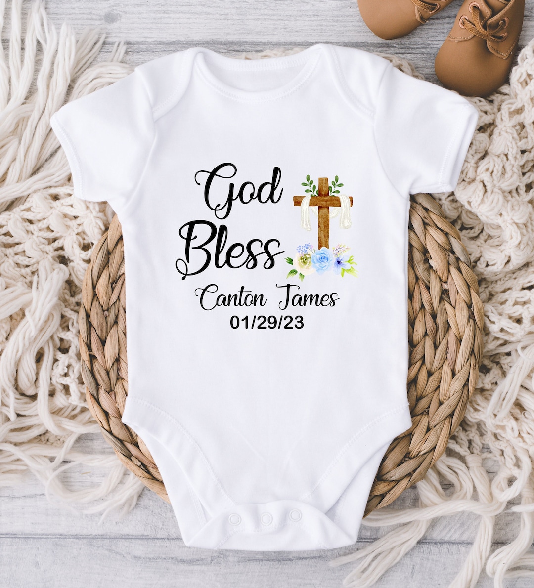 God Bless Baby Name Onesie® Christening or Baptism Gift Baby Bodysuit