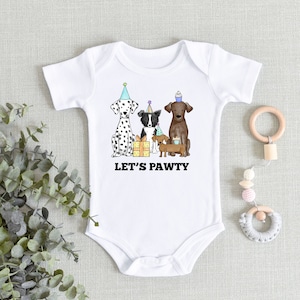 First Birthday Onesies® Bodysuit - Let's Pawty Dog Bodysuit - Boy Girl 1st Birthday - One Year Puppy - 1 year old boy girl - Grandbaby gift