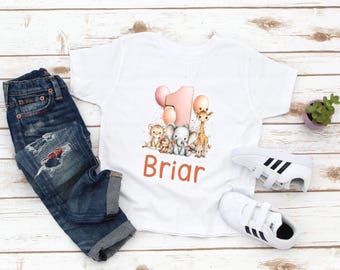 First Birthday Shirt - Personalized Name Girls 1st Birthday - Cake Smash - One Birthday - Baby Girl First - Safari Zoo Animals Party Shirt