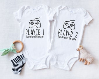 Twins Baby Onesie® - Video Game Twin Babies - Players 1 and 2 Have Enter The Game Bodysuit - Twins Pregnancy Reveal - Baby Shower Twins