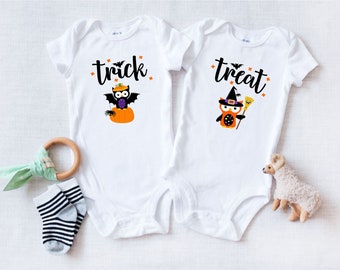 Twin Girls Halloween Baby ONESIES® Brand Bodysuit - Twins Owl Halloween Bodysuit - Girl Twins Trick or Treat Outfit - Cute Owl Pumpkin Twin