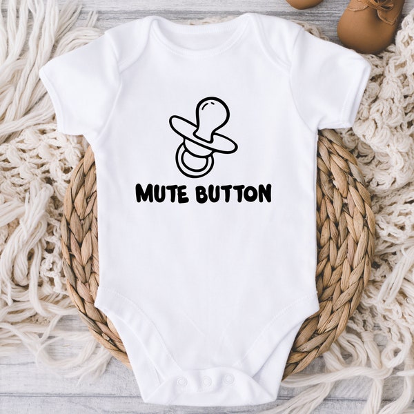 Mute Button Pacifier Onesies® Bodysuit - Mute Button Baby Bodysuit - New baby boy girl - Baby shower gift - Cute baby - Be Quiet - No Sleep