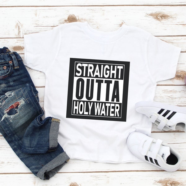 Straight Outta Holy Water Shirt - Christening or Baptism Gift - Religious Keepsake - Funny Toddler Baptism Gift - Grandchild Baptism