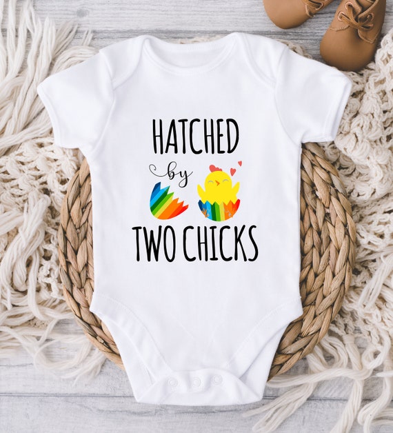 Hatched by Two Chicks Onesie Gay Pride Onesie Lesbian Moms I