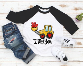 Saint Valentin Kis Tee - I Dig You Construction Boys Saint Valentin Shirt - Happy Valentines pour tout-petit - cadeau pour garçon - petit-fils