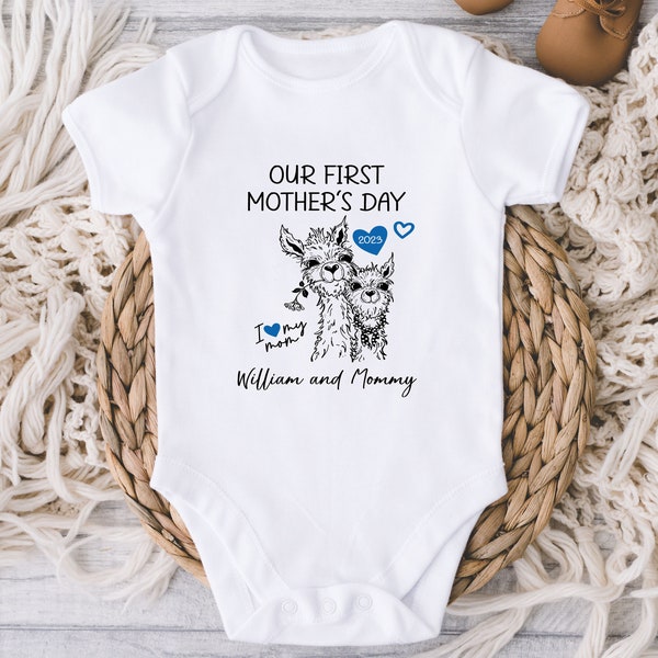Our First Mother's Day Onesies® Bodysuit - Mother's Day Llama and baby - Baby's First Mommy's Day Bodysuit - Baby Boy 1st Mother's Day