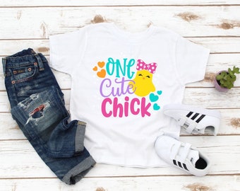 Girls Easter Shirt - One Cute Chick Toddler Tshirt - Cute Chick Easter Top Toddler Girl - Cute Easter Kids Gift