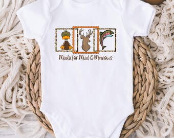 Hunting and Fishing ONESIE® - Made For Mud and Minnows Baby Bodysuit - Fish and Hunting Lover Baby Gift - Baby Shower Gift - Baby Boy Gift