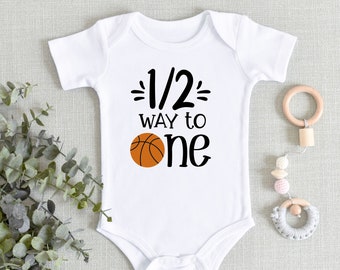 Half Way to One 6 Months Birthday Baby ONESIES® Brand Bodysuit - Baby Boy 1/2 Birthday Basketball -  6 Month Old Baby Boy - Half Birthday
