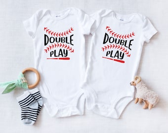 Double Play Baseball Onesie® - Twins Baby Announcement Bodysuit - Baseball Lover Twins - Miracle Baby - IVF Baby - Twins Baby Shower Gift
