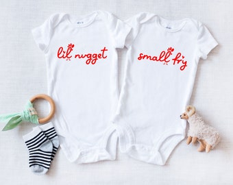 Twins Baby Onesie® - Funny Lil Nugget Small Fry Baby Bodysuit -  Chicken Nuggets French Fries - Foodie Onesie® - Baby Shower - Twins Gift