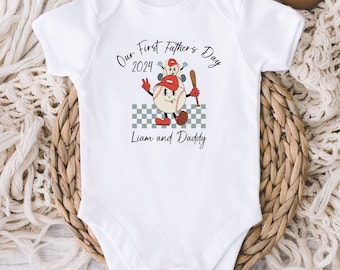 Our First Fathers Day Baby Onesies® Bodysuit - Personalized First Father's Day Baseball - Fathers Day Gift - Happy 1st Fathers Day Baby Boy