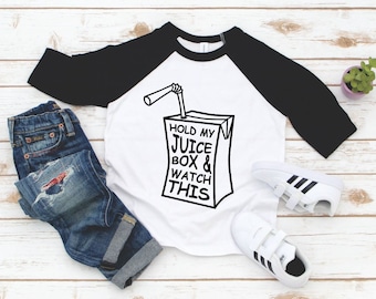 Hold My Juice Box and Watch This - Toddler Boy Raglan 3/4 Sleeve Shirt, Toddler Boy Gift