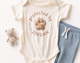 Personalized Protected By Dog Baby ONESIE® - Custom Dog Name Cute Baby Bodysuit