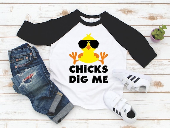 Toddler Boy Easter Shirt - Chicks Dig Me Boys Raglan 3/4 Sleeve - Boys Easter Shirt - Funny Toddler Shirt