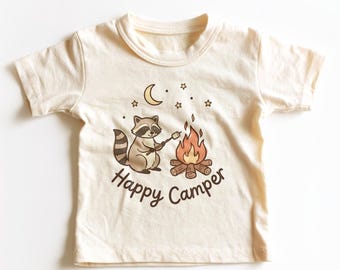 Happy Camper Kids Shirt - Cute Raccoon Camping Toddler Tee