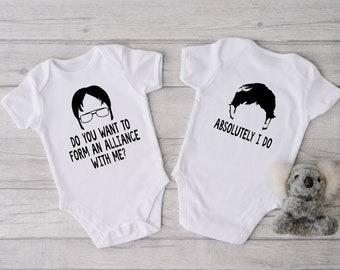 Twins Baby Onesies® Bodysuit - The Office Dwight and Jim Alliance Baby Twin Bodysuits - Funny Twin Bodysuit - Baby Shower Gift for Twins
