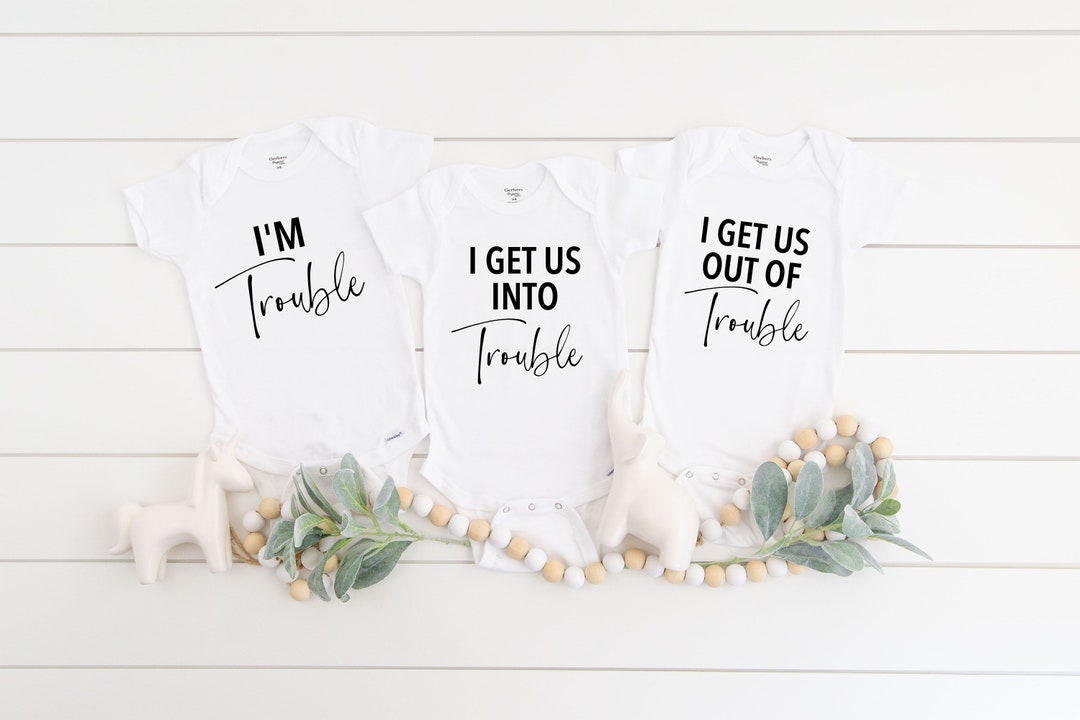 thumbnail image 2 of Triplet Baby Bodysuit Set With Hat - Matching Outfits For Newborn Triplets Or Twins 2 of 11