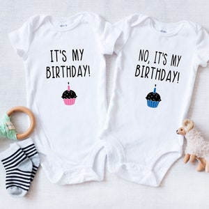 Twins First Birthday Baby ONESIES® Brand Bodysuit - It&#39;s My Birthday No It&#39;s My Birthday Funny Twins - First Birthday Boy Girl Twins