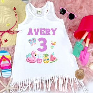 Girls Birthday Pool Party Dress - Personalized Name Birthday - Custon Name Girl - Birthday Girl Gift - 3rd Birthday - Three - Birthday Photo