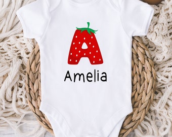 Personalized Baby Girl Onesies® Bodysuit - Custom Name - Strawberry Alphabet Name - Baby Shower Gift - Baby girl - Fruit - Granddaughter