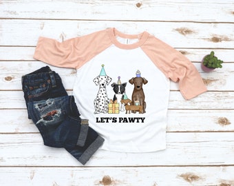 Let's Pawty Girls Birthday Shirt - Dog Birthday Raglan Toddler Girl - Puppy birthday tee - birthday present girl - granddaughter gift