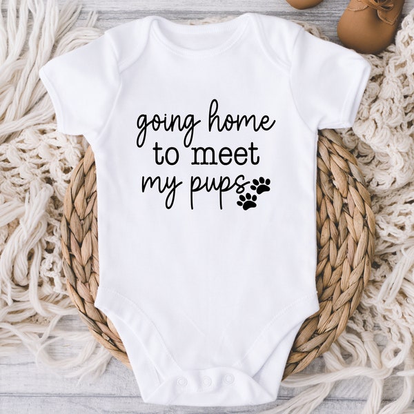 Going Home To Meet My Pups Baby Onesies® Bodysuit - Dog Baby Bodysuit - Going Home - Baby Boy - Baby Girl - Baby Shower Gift - Gift For Baby