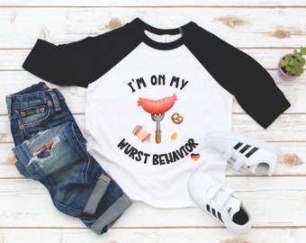 I'm On My Wurst Behavior Kids Tee - Funny German Foodie Kids Shirt - Oktoberfest - Gift For Boy Girl - Birthday Boy Girl - Grandchild