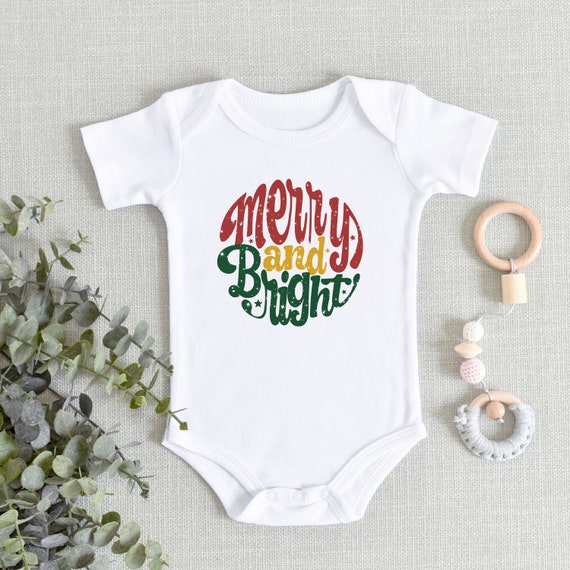 Merry and Bright Baby ONESIES® Brand Bodysuit Retro Christmas Bodysuit  Holiday Baby Bodysuit Baby Holiday -Baby 1st Christmas Bodysuit
