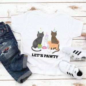 Let&#39;s Pawty Girls Birthday Shirt - Cat Birthday Raglan Toddler Girl - Kitty birthday tee - birthday present girl - granddaughter gift