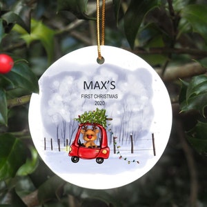 Baby's First Christmas Ornament - Personalized First Christmas Car Ornament - Custom Baby Name Christmas Ornament - Reindeer Baby Ornament