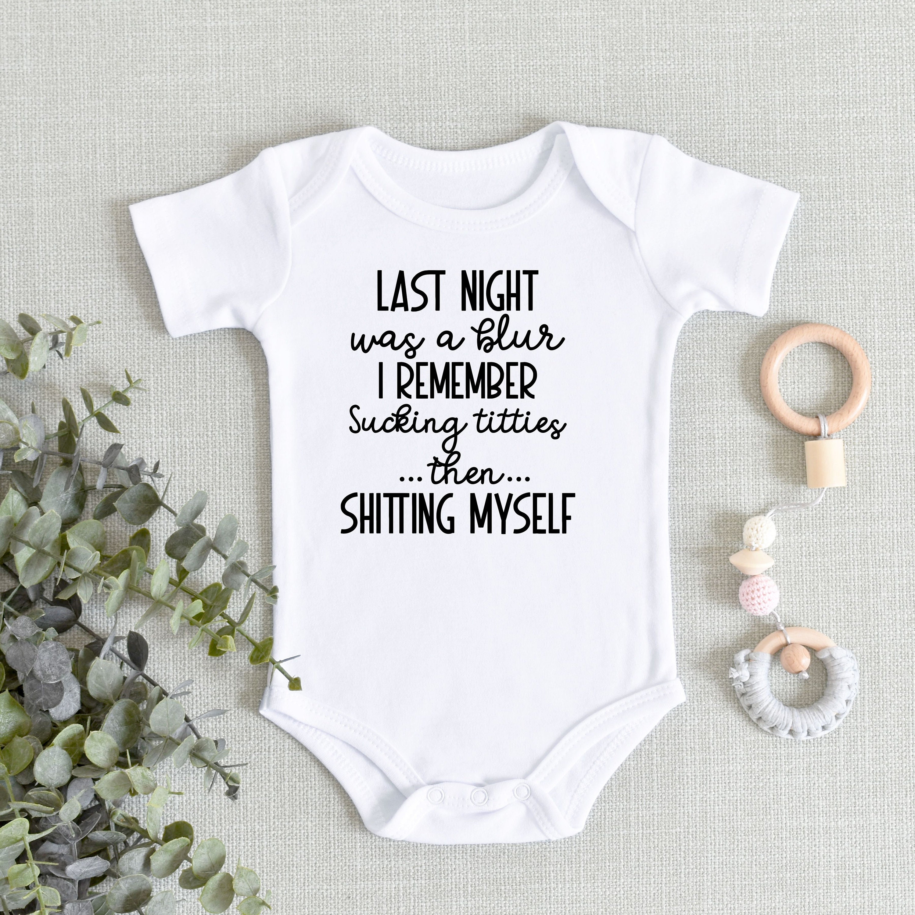 Funny Breastfeeding Onesie® Last Night Was A Blur Bodysuit hq image