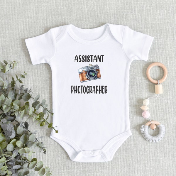 Assistant Photographer Onesies® Bodysuit - Mommy's Little Helper Daddy's Little Helper - Photographer Mom Dad Gift - Camera Baby Shower Gift