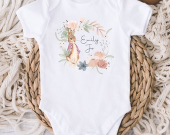 Personalized Baby Girl Onesies® Bodysuit - Custom Baby Name - Cute Bunny Wreath - Baby Shower Gift - Newborn Gift - Take Home Bodysuit