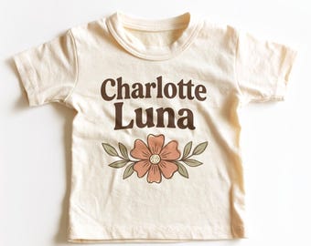 Personalized Floral Name Kids Shirt - Custom Wildflower Retro Toddler Tee