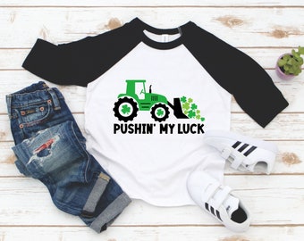 Pushing My Luck St. Patrick's Day Boys Shirt - Cute Toddler Boys Construction St Patricks Tee - Funny St Patrick's Day Kids Shirt