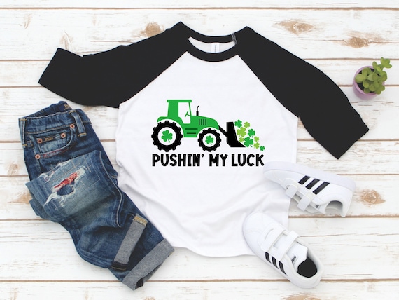 Pushing My Luck St. Patrick's Day Boys Shirt - Cute Toddler Boys Construction St Patricks Tee - Funny St Patrick's Day Kids Shirt