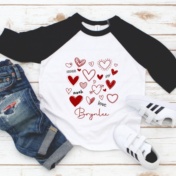 Girls Valentines Day Shirt - Toddler Girl Name Valentines Day Tshirt - Happy Valentines Day Shirt - Toddler Girl Valentine Hearts Top