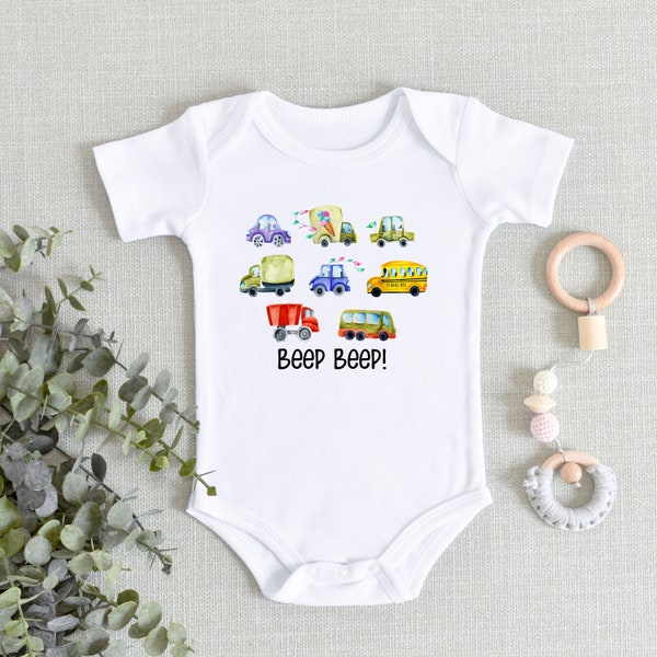 Beep Beep Cars and Trucks Baby Boy Onesies® Bodysuit - Transportation baby Bodysuit - Cute Baby - Baby Shower Gift - New Baby Boy - Newborn