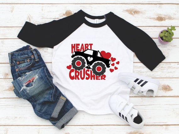 Heart Crusher Shirt, Boy Valentines Day T Shirt, Truck Tee Heart Crusher Shirt, Boy Valentines Day T Shirt, Truck Tee