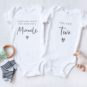 Twin Pregnancy Announcement Onesies® Bodysuit - Sometimes When You Wish For A Miracle You Get Two Twins Baby Announce - Miracle IVF Baby