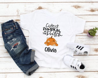 Cutest Pumpkin in the Patch Kids Tee - Personalized Name Pumpkin Patch Girls Shirt - Fall - Autumn - Thanksgiving Shirt Girl - Gift for Girl