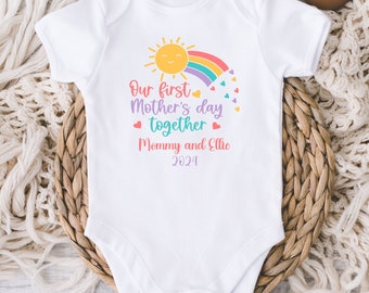 Our First Mother's Day Baby Onesies® Bodysuit - Personalized Name Mother's Day Rainbow Mom baby Onesie® - First Mommy's Day - Gift For Mom