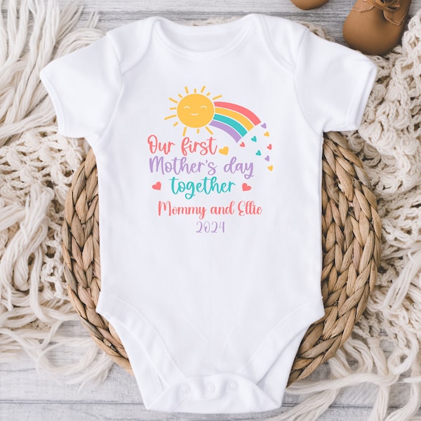 Our First Mother's Day Baby Onesies® Bodysuit - Personalized Name Mother's Day Rainbow Mom baby Onesie® - First Mommy's Day - Gift For Mom