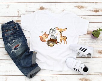 Woodland Animals Kids Shirt - Forest Animals Toddler Tee - Cute Baby Animal Lover Shirt - Wildlife Tee for Kids - Birthday Gift Boy Girl -