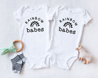 Twin Pregnancy Announcement Onesie® - Rainbow Babes Twin Baby Girls Bodysuit - Cute Twin Girls Pregnany Reveal - Miracle Baby - IVF Baby